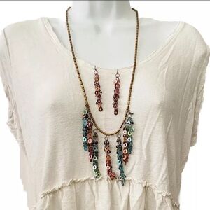Sarah Cavender Metalworks 32.5" Long Multi Color Fringe Necklace & Earrings Set